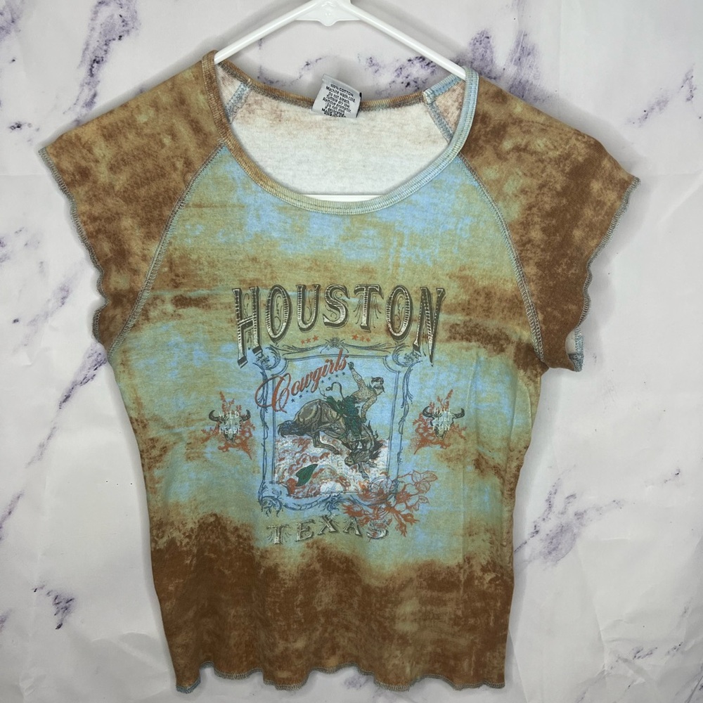 Creative Apparel Houston TX CowGirls multi colored top Sz M